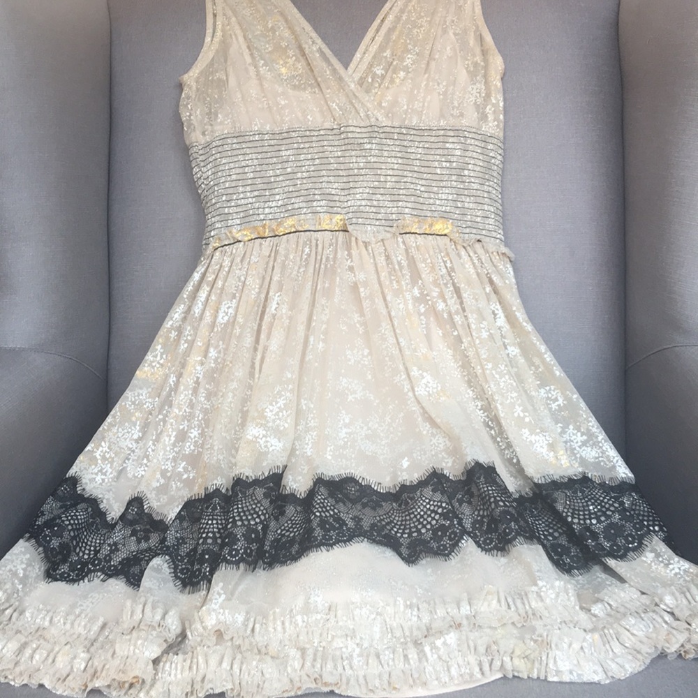 Free People Lace Metallic Fit Flare Dress Nude Blk - Picture 7 of 8